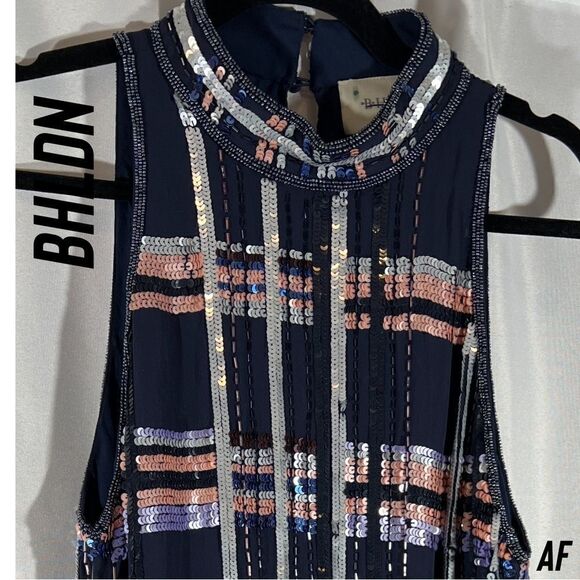 BHLDN CHARYN SEQUINED BEADED DRESS NAVY NWT SIZE 12 - Picture 8 of 16